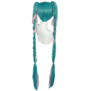 Vente en gros 100cm de long bleu rose mélangé <span class=keywords><strong>FuRyu</strong></span> Vocaloid Anime Miku perruque synthétique Cosplay Costume perruque avec deux queues de cheval - Product Image 5
