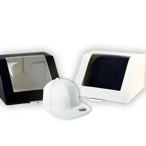 Пользовательские переработанные черные гофрированные бейсбольные шляпы коробки глянцевая крышка коробка сложенная упаковка шляпная коробка