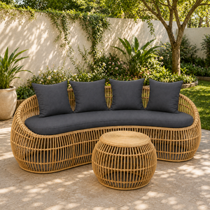 Rattan Garden Sofa Set with Round Ottoman Three Seat Outdoor Furniture Tropical Style Water Proof UV Resistant PE Rattan - Product Image 5