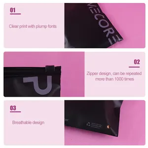 Bolsa de embalaje de ropa de lujo, logotipo de plástico con cremallera, ecológico, personalizado, negro