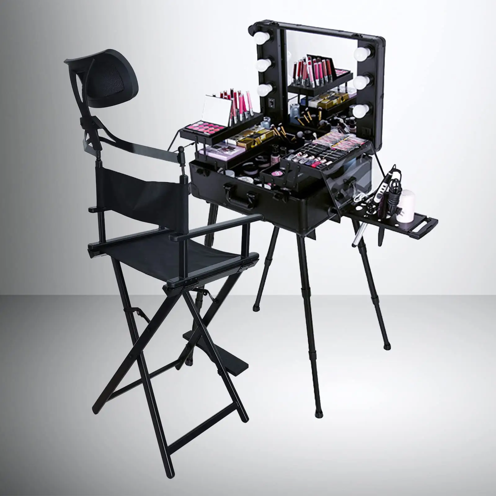 Oversized Aluminum Portable Professional Makeup Artist Folding Tall Directors Chair with Headrest