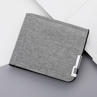 Dompet pria desain terbaru, bahan kanvas portabel Slot Multi kartu ritsleting gesper