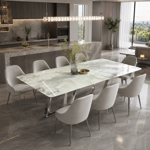 Customized Luxury Grey & Blue <b>Marble</b> Dining <b>Table</b> Rechtangel <b>Top</b> Modern Custom Design Villa 8~10 Seater - Product Image 3