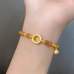 Pulsera de Moda con Imitación de Jade Amarillo y Loto, Cuentas de Piedras Preciosas Naturales, Pulsera Vintage Hecha a Mano con Ágata Roja y Detalles en Oro - Product Image 5