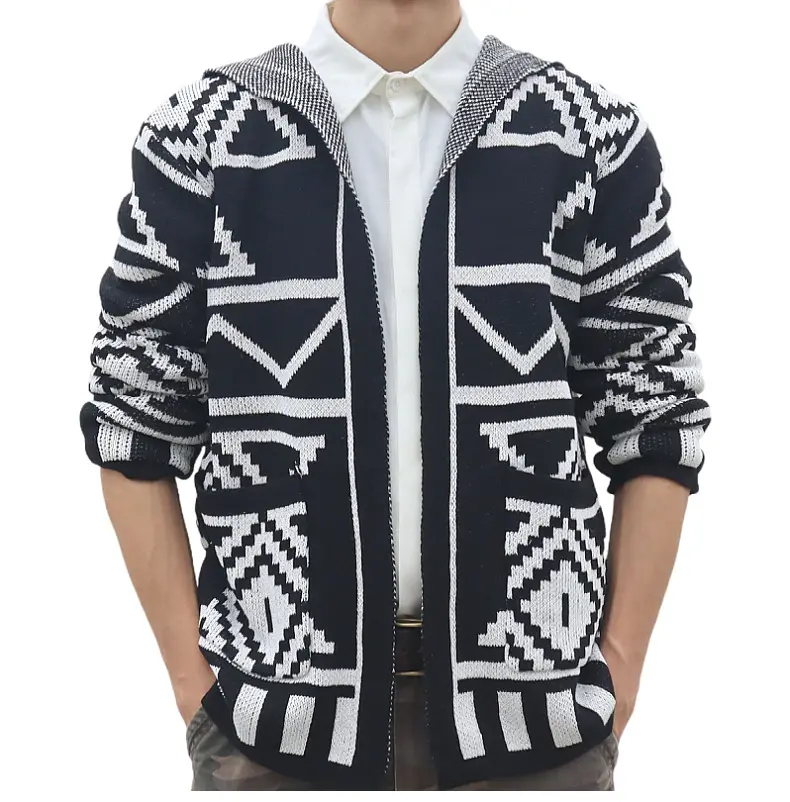 2024 Vintage Navajo New Herren Herbst/Winter Cardigan Sweater Mittellange Jacquard Knitwear Out Hoodies