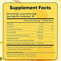Gummies au miel sans sucre pour hommes, avec Shilajit pur, Ashwagandha et mousse de mer, sans OGM, sans gluten, complément alimentaire, 60 unités