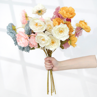Bunga Sutra Artifisial Shangchu Grosir untuk Pernikahan, Buket Bunga Peony Artifisial 5 Kepala untuk Seni Floral Dekoratif