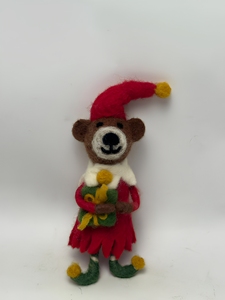 Ours en feutre fait main, poupée de Noël avec cadeau, chapeau rouge, bottes vertes, 4-4,9 pouces, décoration intérieure, style dessin animé - Product Image 1