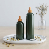 Bouteille souple en plastique vert mat de qualité alimentaire pour huile d'olive, pot à beurre de cacahuète, flacon à sauce 350ml 500ml 750ml 1000ml