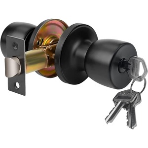 マットブラックの丸型ボールドアノブ、ロックと鍵付きエントリーハンドル、寝室、バスルーム、インテリア、エクステリア、セキュリティドアハードウェア用 - Product Image 1
