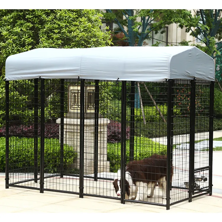 Outdoor Facilità di Montaggio In Metallo di Colore Nero Cortile Recinto di Filo Gabbia Dell'animale Domestico di Grandi Dimensioni Cassa Metallica saldata Dog Kennel con la Copertura Impermeabile