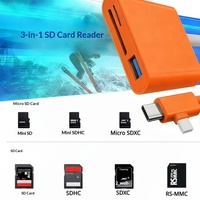 Lector de Tarjetas de Memoria con Lectura Simultánea SD/TF/USB, Compatible con Teléfonos Android, Dispositivos Tipo C, Cámaras, Material ABS, Puerto KZ9-7