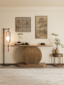 Mesa Consola de Madera Maciza Estilo Chino con Mármol, Almacenamiento Oculto Móvil para Sala de Estar, Mueble de Entrada con Diseño Creativo - Product Image 1