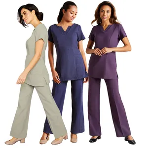 Yuhong Transpirable Ademende Uniformes De Enfermeira Do Ziekenhuis Uniform Vrouwen Set Met Logo Maak Je Eigen Medische Scrubs