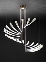 Grand lustre rotatif pour restaurant, luminaires suspendus modernes à lignes abstraites, pour hall d'hôtel, villa, personnalisable en verre/cristal/acier inoxydable