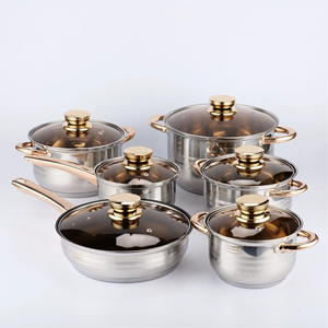 Factory Direct Sale 12-Piece Classic Stainless Steel Gold <b>Cookware</b> <b>Set</b> Glass Cover Eco-Friendly Kitchen Cooking Pots Casseroles - Product Image 6