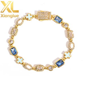 Geometric Cross Necklace for Unisex 6mm <b>Iced</b> <b>Out</b> Zircon Stones Gold Plated Gemstone Motif Hip Hop <b>Chain</b> Jewelry for Parties - Product Image 5