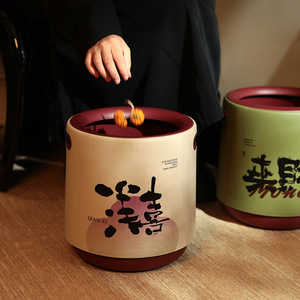 Creative Chinese Style Vintage Trash Can Cylindrical Double Layer Large Capacity Indoor Household Wastebasket With Handle - Product Image 1