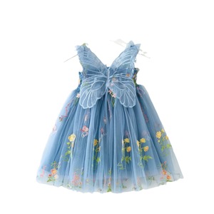 Ins senza maniche fiore ricamato Tulle bambine estate piccolo <span class=keywords><strong>vestito</strong></span> da principessa <span class=keywords><strong>con</strong></span> fiocco ali di farfalla per bambini all'ingrosso - Product Image 5