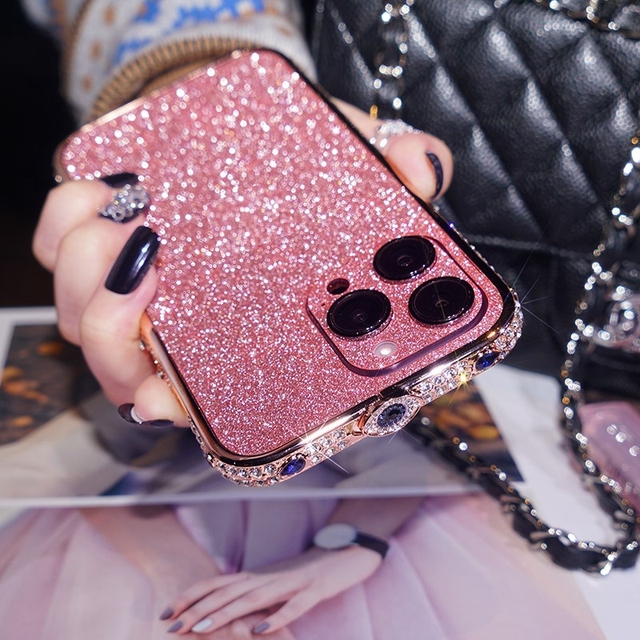Luxury Bling Shiny Metal Bumper Case Glitter Sticker Protective Phone Cover Case for iPhone 14 Pro Max 14 Plus