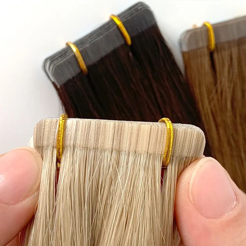 Amonhair Wholesale Remy Cuticle Aligned Blonde Tape Hair Extensions Cabello Humano Custom Hair Products