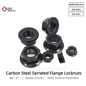 Proveedor de Fábrica, ISO 4161 DIN 6923 ASME B18.16.4 Cl4/6/8/10 M5-M100, Tuerca Hexagonal de Acero al Carbono con Acabado de Óxido Negro, Tuerca Hexagonal Dentada - Product Image 2
