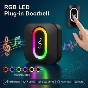 Timbre Inalámbrico RGB con Enchufe, 6 Modos de Luz de Color, 38 Melodías, Alarma de 4 Volumes, Botón de Silencio con un Clic, Emparejamiento Expandible por <span class=keywords><strong>Celular</strong></span> - Product Image 1