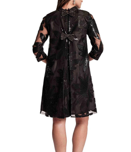 Robe élégante en organza brodée, longueur genou, avec col mandarin, manches trois quarts, imprimé floral, coupe ample, formelle, printemps - Product Image 5