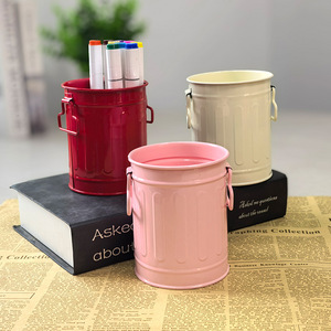 Porte-stylo cylindrique en fer forgé, seau de rangement créatif pour bureau, multifonctionnel, pour papeterie, pinceaux cosmétiques, pot de fleurs - Product Image 2