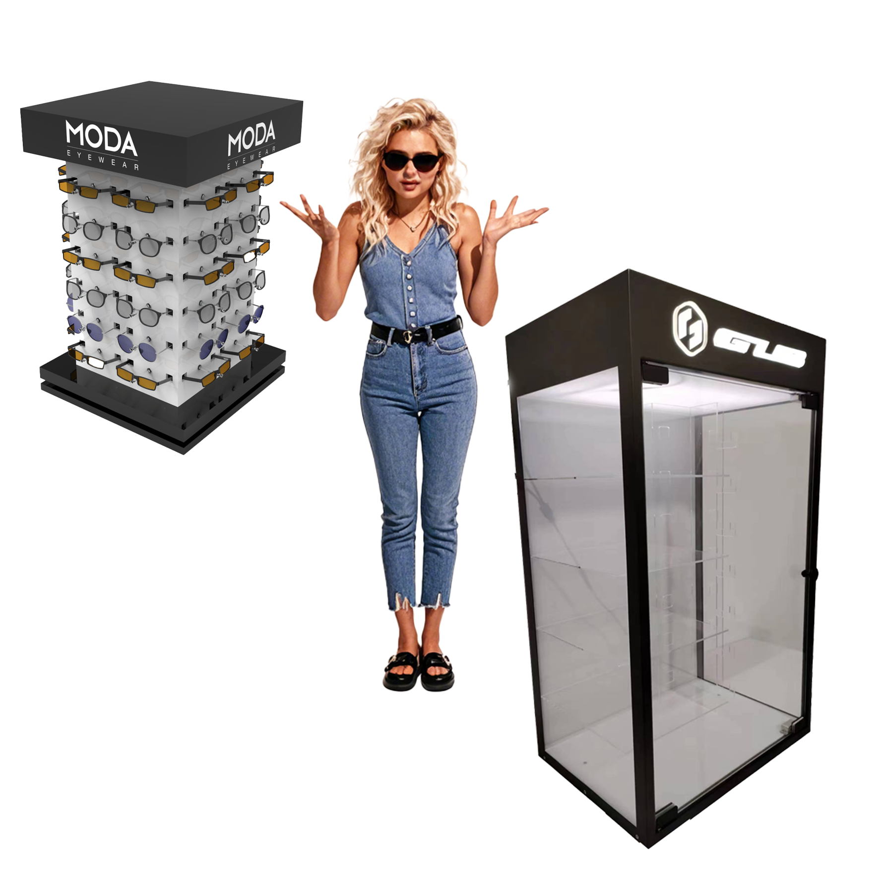 Store and Retail Display Rack Acrylic with Light Sunglasses and Swimming Goggles Display Stands Made of Glass Acrylic