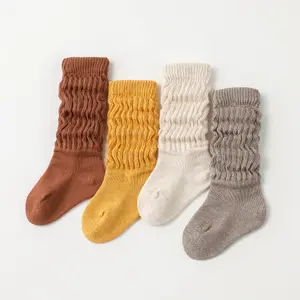 Kids Slouch Socks 4 Pairs Basic Children Spring Breathable Long Tube Baby Girls Kids Slouch Socks Wholesale