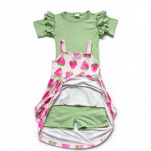OEM ODM Milk Silk Print Girls Outfit Ruffle 2Pcs Set Toddler Kids Cartoon Floral Two Piece Clothing Suit - Product Image 3