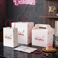 Boîte à gâteau rectangulaire écologique personnalisée avec logo imprimé, avec poignée, en papier alimentaire, pour pâtisserie, desserts, emballage à emporter