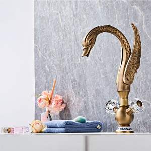 ก๊อกน้ำทองเหลืองแบบติดตั้งบนเคาน์เตอร์ รูเดียว ดีไซน์หงส์ สำหรับอ่างล้างหน้า น้ำร้อน-น้ำเย็น วาล์วเซรามิก สำหรับห้องน้ำ - Product Image 6