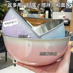 Juego de cuencos de acero inoxidable estilo coreano, diseño degradado de 3 piezas para ensaladas, amasar, hornear frutas, uso doméstico, peso ligero - Product Image 5