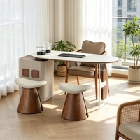 Ensemble de table à thé en bois massif contemporain avec tabourets, chaise, meubles de réception pour la maison, la villa, l'hôtel, le bureau