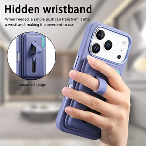 เคสโทรศัพท์หนัง PU ดีไซน์หรู ป้องกันการตก พร้อมสายคล้องข้อมือแบบซ่อน ที่ใส่บัตรแม่เหล็ก สำหรับ <span class=keywords><strong>iPhone</strong></span> Pro Max - Product Image 2