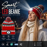 Bonnet LED rechargeable par USB avec pompon, en acrylique tricoté, chaud pour l'hiver, trois niveaux de luminosité pour la course et la marche en extérieur