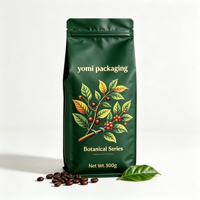 Sachets d'emballage personnalisés pour grains de café, à soufflets latéraux, fond plat, avec fermeture éclair et valve, type stand-up