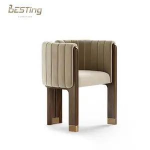 איטלקי יוקרה מודרני מעצב אוכל כיסא wabi sabi מוצק עץ וזמש עגול אוכל כיסא עם משענות