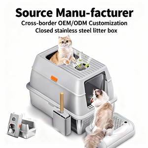 Caixa de Areia para Gatos Grande e Fechada em Metal Plástico Aço Inoxidável Modelo Fechado Suprimentos para Animais de Estimação - Product Image 1