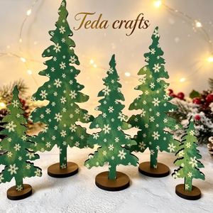 Personnalisation Gratuite Décoration de Noël Rustique Impression UV Personnalisée Mini Arbre de Noël en Bois avec Service de Découpe Laser - Product Image 6