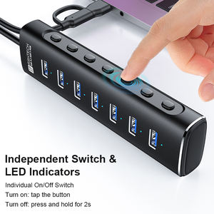 RSHTECH Powered 7 puertos <span class=keywords><strong>USB</strong></span> 3,<span class=keywords><strong>2</strong></span> <span class=keywords><strong>Gen</strong></span> <span class=keywords><strong>2</strong></span> 10Gbps 7 en 1 Hub estación de acoplamiento 7 puertos powered Hub 3,0 para PC portátil - Product Image 2