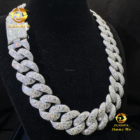 Nouveautés Chaîne cubaine 24 mm en argent massif 925 avec sertissage à griffes, entièrement pavée de moissanite multi-formes, certifiée GRA, style bijoux de rappeur