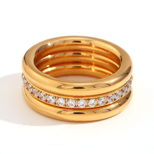 Anillo de Boda de Acero Inoxidable 316L con Baño de Oro Fino de 14k y 18k, con Circonita, para Mujer, Resistente al Deslustre - Product Image 5