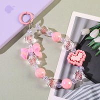 En gros Porte-clés transparent effet aurore perlé, Pendentif de sac en perles en forme de cœur 3D avec nœud, Chaîne de sac à main et chaîne de suspension