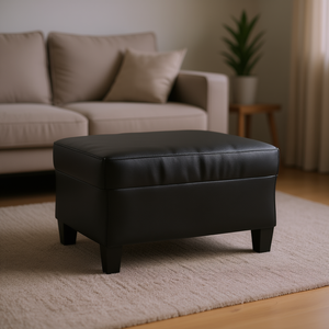 Pouf moderne en similicuir noir 27,6x21,7x16,1 pouces, ottoman convertible pour salon, mobilier de maison - Product Image 2