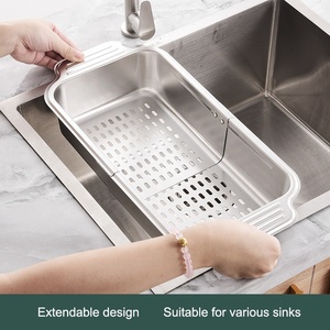 <span class=keywords><strong>Escurridor</strong></span> <span class=keywords><strong>de</strong></span> Platos Extensible <span class=keywords><strong>de</strong></span> Acero Inoxidable 304, Cesta Multiusos para Escurrir y Almacenar Alimentos en el Fregadero <span class=keywords><strong>de</strong></span> Cocina con Orificio <span class=keywords><strong>de</strong></span> Drenaje en la Parte Inferior - Product Image 6