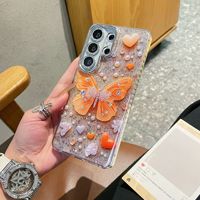 Étui de téléphone luxueux avec diamants étincelants en forme de cœur et de papillon, compatible avec Samsung S26 Ultra, ensemble complet pour S25/24 Plus