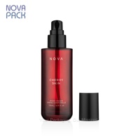 Botol Kemasan Perawatan Kulit Mewah Bulat Dasar 100ml 110ml 120ml Botol Lotion Kaca Merah Claret dengan Pompa untuk Kosmetik